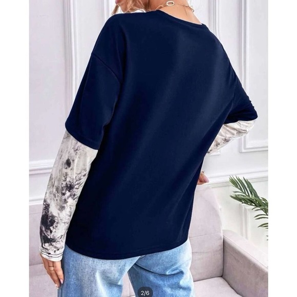 SHEIN Womens Tie Dye Cosmic Nature Graphic Tee Drop Shoulder Long Sleeve Size XL - Picture 3 of 3